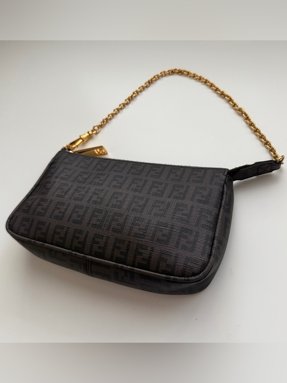 Fendi Dark Brown FF Logo Mini Shoulder Bag with Gold Chain - Picture 4 of 7